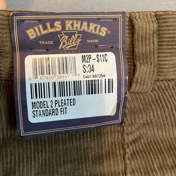 Bills Khakis Corduroy Pants Mens 34 Unhemmed Pleated Front Standard Fit Flaw - Picture 14 of 16